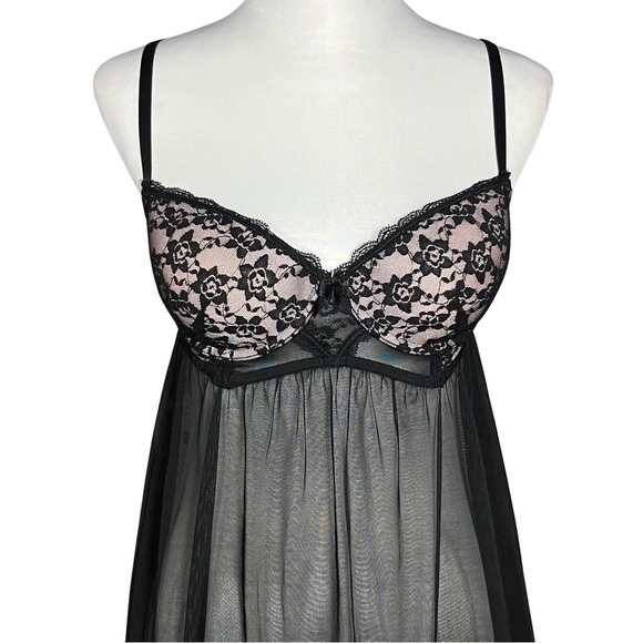 Y2K Black Sheer Babydoll Chemise Push Up Slip Dress. Small. Coquette, Whimsigoth - Picture 6 of 11